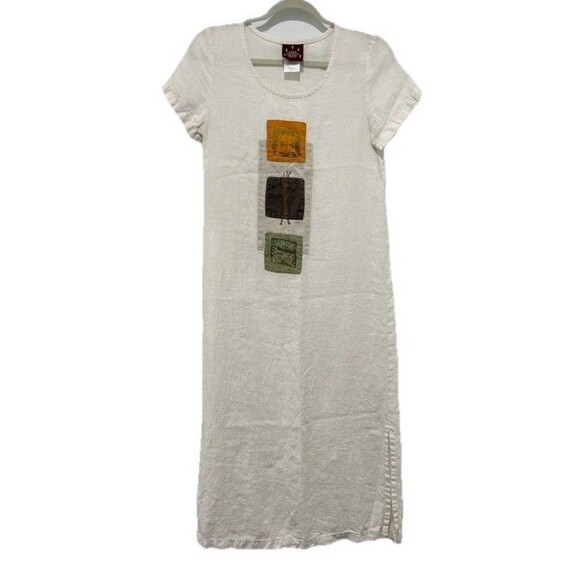 Blue Cactus Petite 100% Linen Womens Maxi Boho Aztec Dress Cream PXS USA - Picture 1 of 9